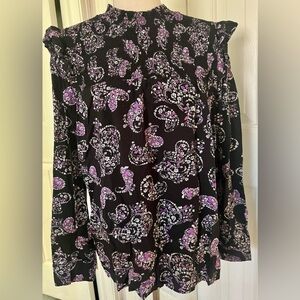 LOFT Black and Purple Paisley Blouse